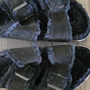 Black Fuzzy Sandals